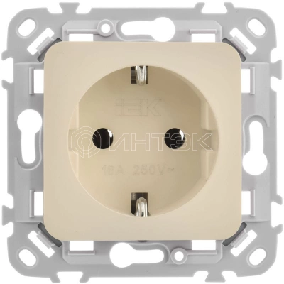 Розетка СП FLITE РС11-1-ФлСл 16А с заземл. без защ. шторок безвинтовое крепление механизм сливочный IEK FI-R11-16-1-K86 изображение, фото