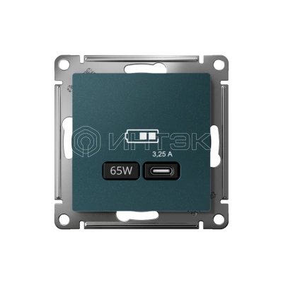 Розетка USB AtlasDesign тип C 65Вт QC PD высокоскор. ЗУ механизм изумруд Systeme Electric ATN000827 изображение, фото