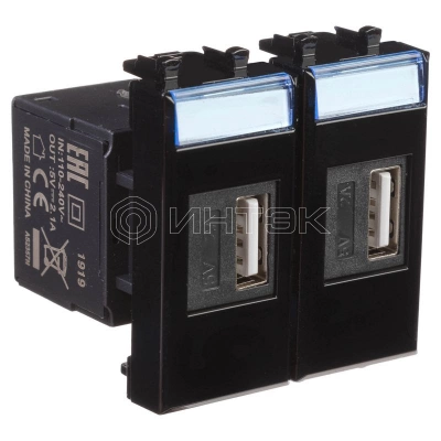 Устройство зарядное USB 2мод. 2.1А Avanti "Черный квадрат" DKC 4402542 изображение, фото