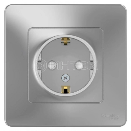 Розетка 1-м СП Blanca 16А IP20 250В с заземл. защ. шторки алюм. Systeme Electric BLNRS001113 изображение, фото