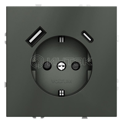Розетка 1-м СП S70 16А с USB A+С с заземл. защ. шторки механизм титан Voltum VLS040506 изображение, фото