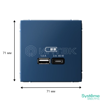 Розетка USB ArtGallery тип A+C 45Вт QC PD высокоскор. ЗУ механизм аквамарин Systeme Electric GAL001129 изображение, фото