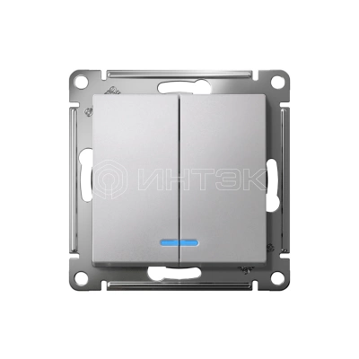 Выключатель 2-кл. СП AtlasDesign 10А IP20 (сх. 5а) 10AX с подсветкой механизм алюм. Systeme Electric ATN000353 изображение, фото