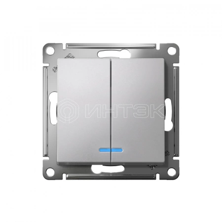 Выключатель 2-кл. СП AtlasDesign 10А IP20 (сх. 5а) 10AX с подсветкой механизм алюм. Systeme Electric ATN000353 изображение, фото