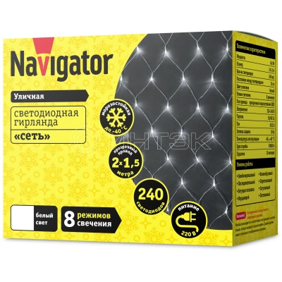 Гирлянда светодиодная 61 855 NGF-N01-240CW-12-2х1.5m-230-TR-IP44 Navigator 61855 изображение, фото