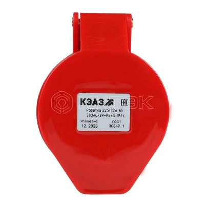 Розетка кабельная 225 32А 380AC 3P+PE+N 6ч IP44 КЭАЗ 222753 изображение, фото