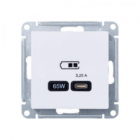 Розетка USB AtlasDesign тип C 65Вт высокоскор. ЗУ QC PD механизм лотос Systeme Electric ATN001327 изображение, фото