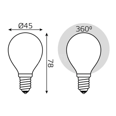 Лампа светодиодная филаментная Black Filament 5Вт P45 шар матовая 4100К нейтр. бел. E14 450лм GAUSS 105201205 изображение, фото