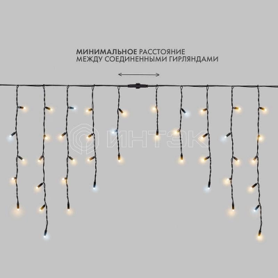 Гирлянда светодиодная "Айсикл" (бахрома) 4х0.6м 128LED тепл. бел. 10Вт 230В IP67 эффект мерцания провод каучук черн. (нужен шнур питания 315-000) Neon-Night 255-236 изображение, фото