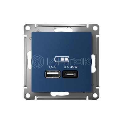 Розетка USB AtlasDesign тип A+C 45Вт высокоскор. ЗУ QC PD механизм аквамарин Systeme Electric ATN001129 изображение, фото