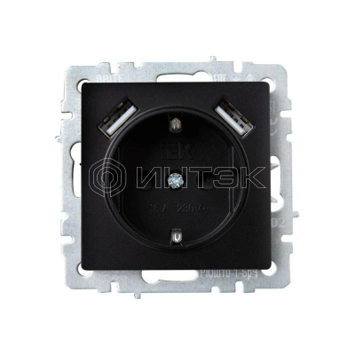 Розетка BRITE РЮш10-1-БрЧ 16А с USB A+A 2.1А с заземл. защ. шторки механизм черн. IEK BR-R14-16-U21-D21-K02 изображение, фото
