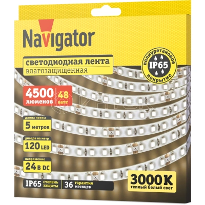 Лента светодиодная 95 308 NLS-2835WW120-9.6-IP65-24V (уп.5м) Navigator 95308 изображение, фото