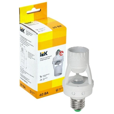 Датчик движения ДД 045 E27 60Вт угол обз. 360град. 6м IP20 бел. IEK LDD10-045-60-001 изображение, фото
