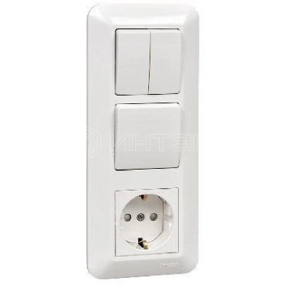 Блок СП Blanca / Прима (розетка с заземл. + 1-кл. + 2-кл. выкл.) (розн. упак.) бел. Systeme Electric BK2VR-008A-BI изображение, фото