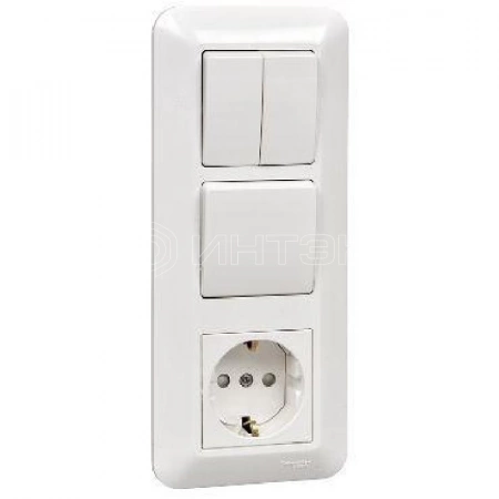 Блок СП Blanca / Прима (розетка с заземл. + 1-кл. + 2-кл. выкл.) (розн. упак.) бел. Systeme Electric BK2VR-008A-BI изображение, фото