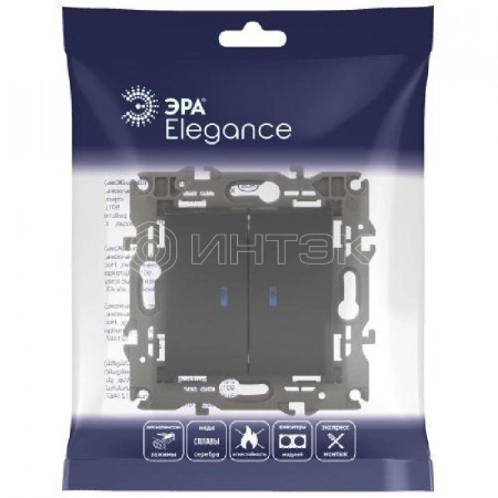 Выключатель 2-кл. СП Elegance 14-1105-05 10А IP20 250В 10AX с подсветкой механизм антрацит Эра Б0034241 изображение, фото