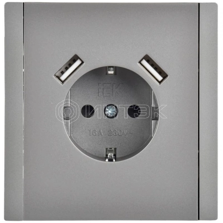Розетка FORTE&PIANO FP545 16А USB A+A 3.1А с заземл. защ. шторки винт. крепл. сталь IEK FP-R14-16-U21-D31-K46 изображение, фото