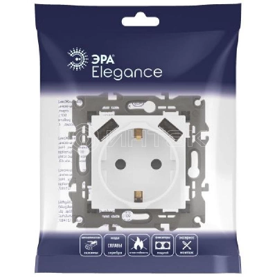 Розетка Elegance 14-4109-01М 16A 250В 2P+E защ. штор. с 2xUSB 3А 5В матов. бел. Эра Б0065773 изображение, фото