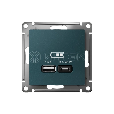 Розетка USB AtlasDesign тип A+C 45Вт QC PD высокоскор. ЗУ механизм изумруд Systeme Electric ATN000829 изображение, фото