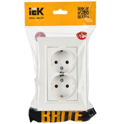 Розетка 2-м СП BRITE РСш12-3-БрБ 16А в сборе с заземл. защ. шторки бел. IEK BR-R24-16-K01-F изображение, фото
