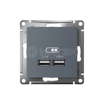Розетка USB AtlasDesign тип A+A 5В 1х2.1А 2х1.05А механизм грифель Systeme Electric ATN000733 изображение, фото