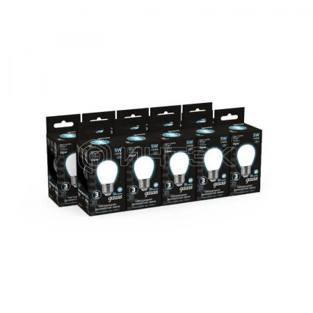 Лампа светодиодная филаментная Black Filament 5Вт P45 шар матовая 4100К нейтр. бел. E27 450лм GAUSS 105202205 изображение, фото